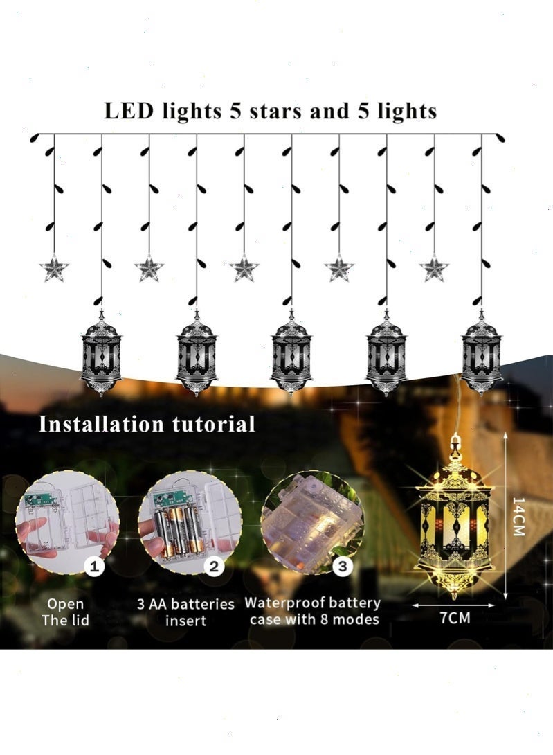 Topyich Ramadan Lights, Ramadan Lantern Lights, Ramadan Decorations, Hanging LED Star Lantern Lights for Outdoor or Indoor Wall Window(5 Stars Lights and 5 Lantern Lights) - Image 2
